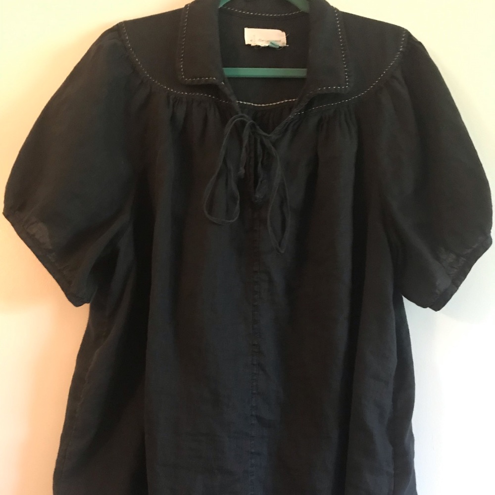 A+ by Anthropologie solid linen black blouse